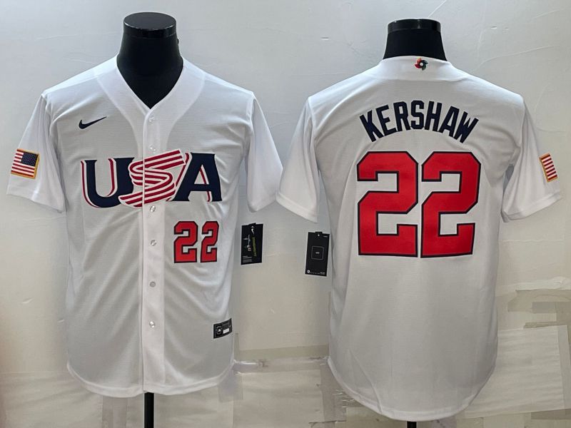 Men 2023 World Cub USA #22 Kershaw White Nike MLB Jersey4->more jerseys->MLB Jersey